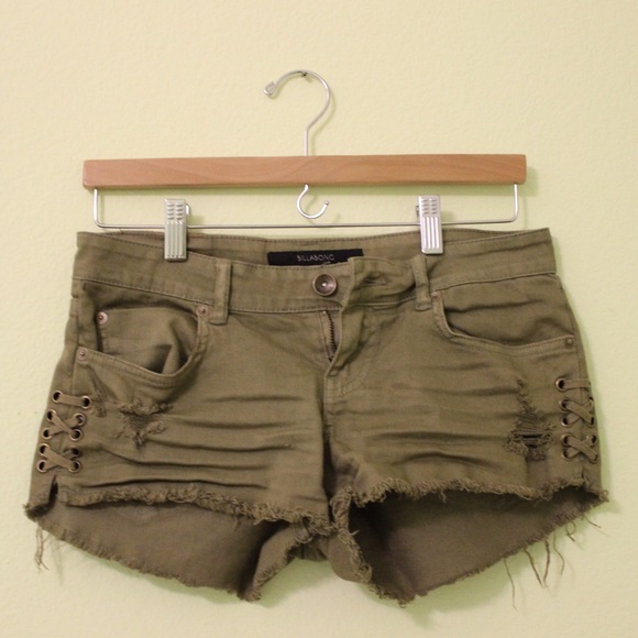 Olive green Billabong frayed shorts