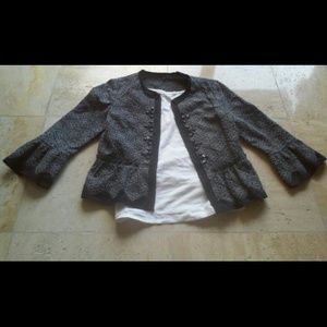 Embroidered Tahari peplum jacket gray on black