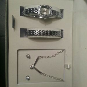 Watch, bracelet, necklace, and earrings set