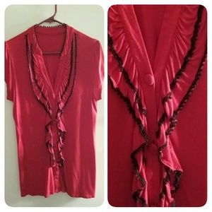 Red ruffled top