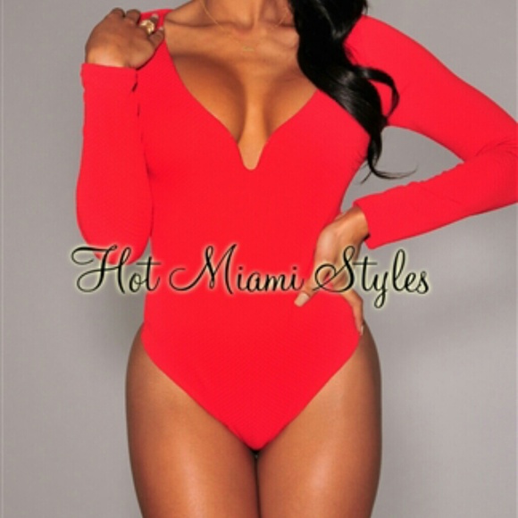 Red Textured CrissCross Back Bodysuit
