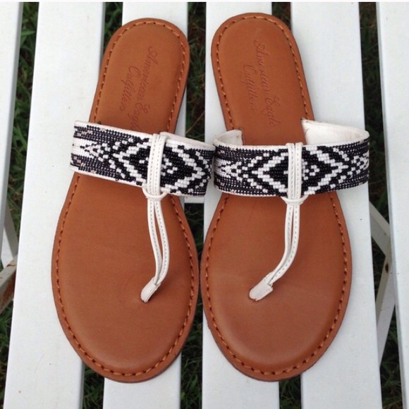 New beaded T-strap sandals NWOT