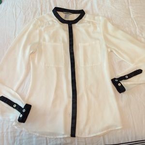 Silk black and white button up blouse