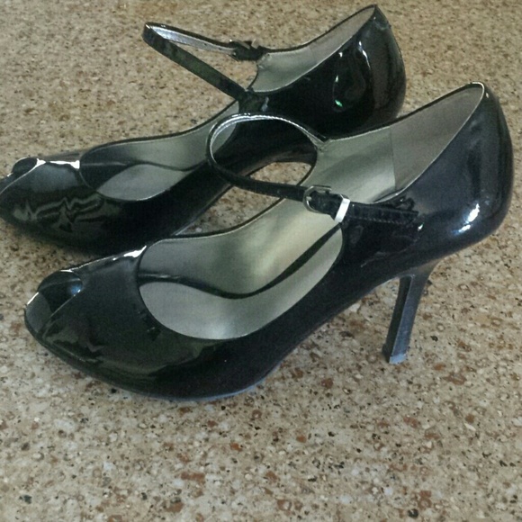 Patten leather Mary Jane style peep toe