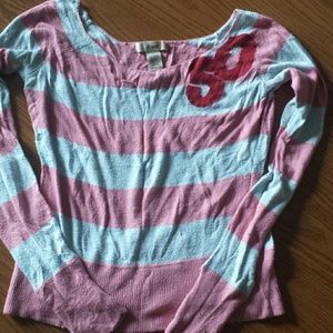 Pink and grey stip lightweight sweater.