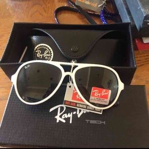White aviator Ray bands with black sides