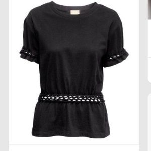 H&M Conscious black short sleeve top with braiding