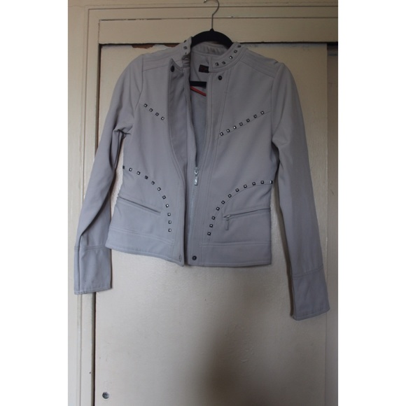 White studded faux leather jacket
