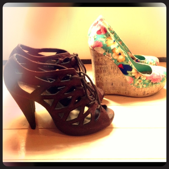 Both for $12! Lace up heels & floral wedges 🌺