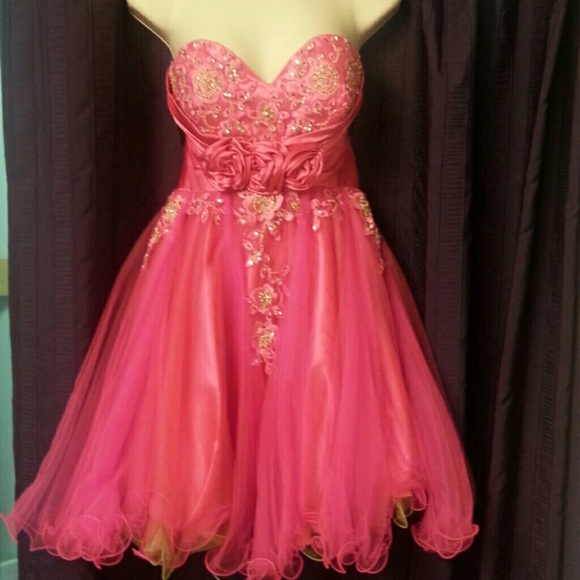 Hot Pink And Green Dress With Flower Decal