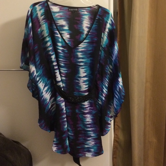 Multi colored belted kimono tunic dress