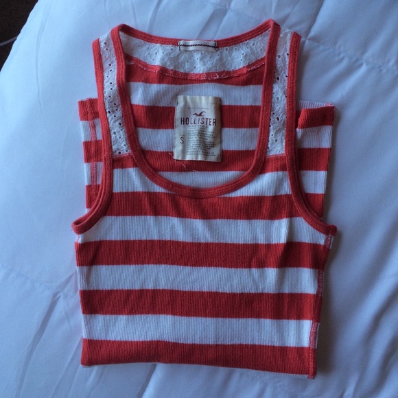 Red and white hollister striped tank top