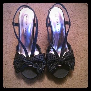 Black Bow Diamond Studded Wedges