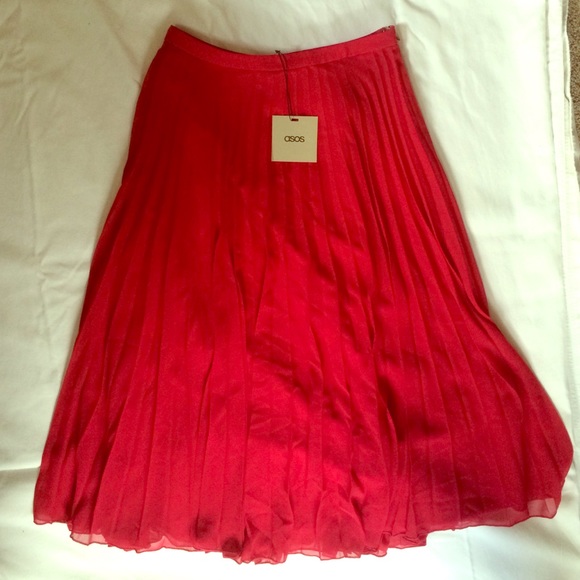 ASOS Red Pleated Midi Skirt