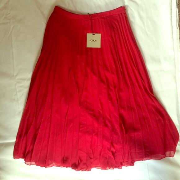 ASOS Red Pleated Midi Skirt