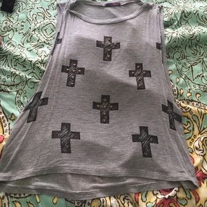 Grey cross muscle tank