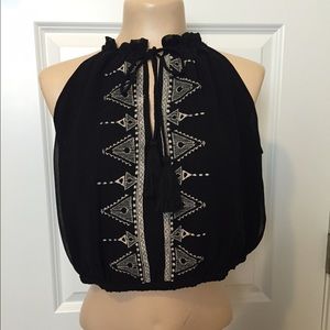 NWT black woven crop top