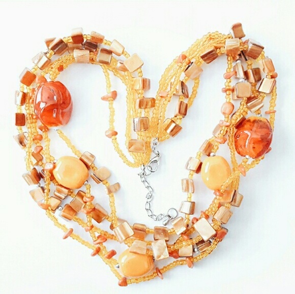 Orange 5 Layered Beaded Necklace