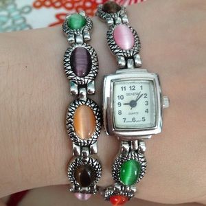 Geneva Multicolor Stone Watch and Bracelet Set