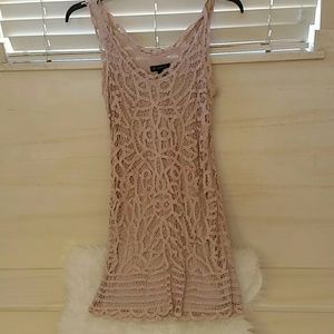 Taupe INC side zip tank dress with lace overlay
