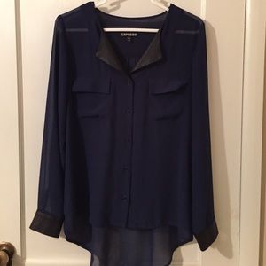 Navy Blue sheer high low express button up