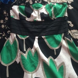 Green White and Black Strapless Dress