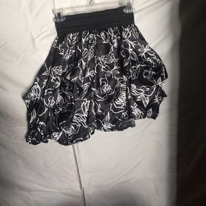 Black satin floral skirt