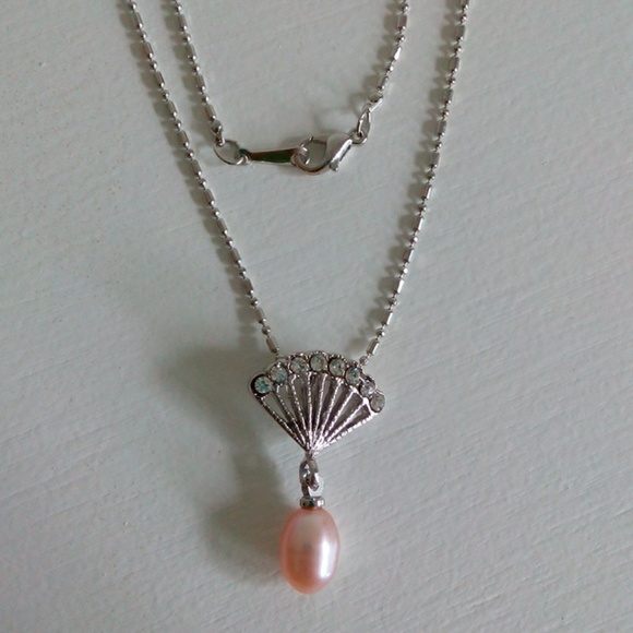 Pink Fresh Water Pearl Necklace 16” inch 18K GP - Picture 2 of 4