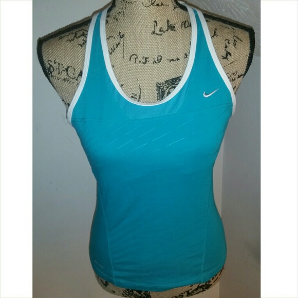 Nike Tops - Nike Large Turquoise & White Dri Fit Tank Top