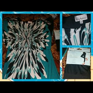 Teal Multicolored Dress and leggings (BUNDLED)
