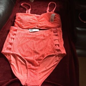 Beautiful coral colored high waisted  swimsuit!