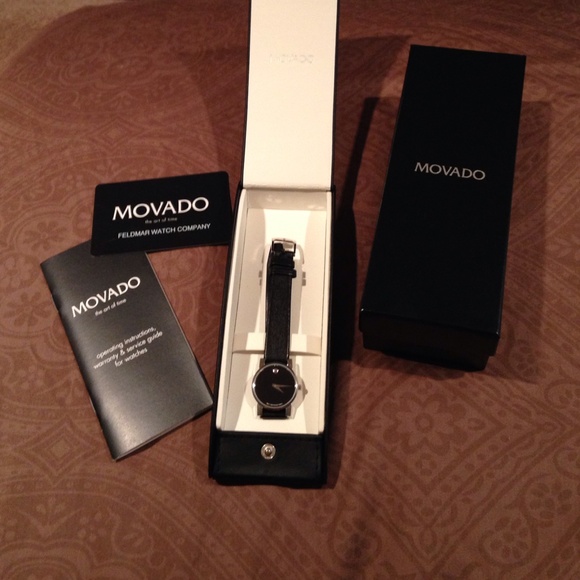 Classic Movado black leather ladies watch