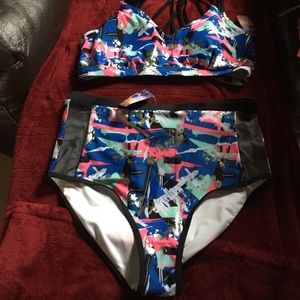 Gorgeous multi striped high waist swimsuit!