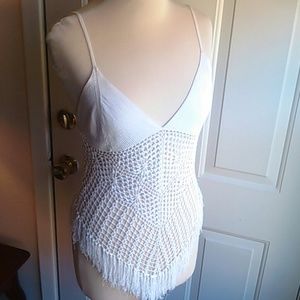 White Crochet Fringe Boho Coverup