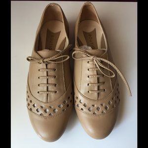 Laser cut style nude leather oxfords