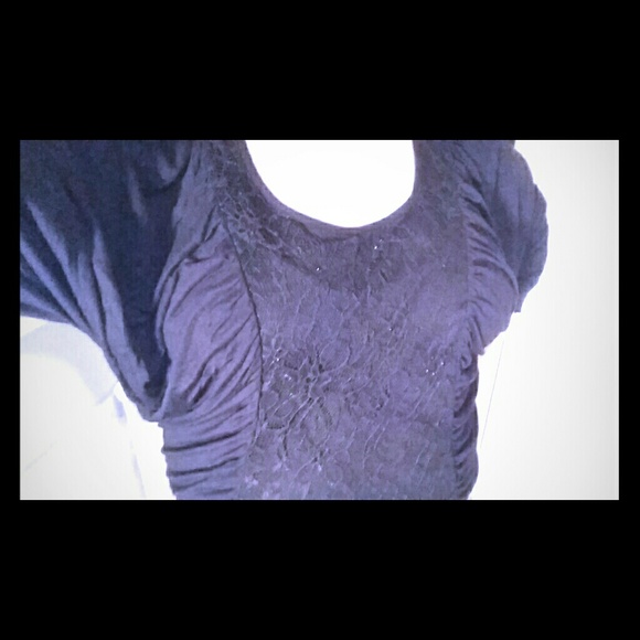New Baby Phat Black Dolman Lace and Rhinestone Top