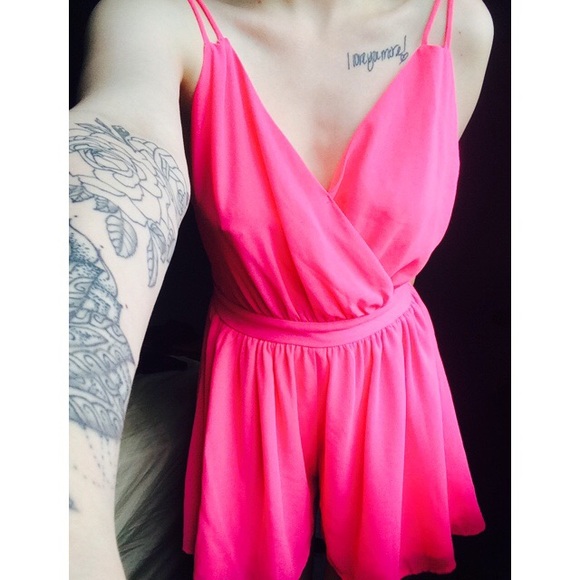 Open Back Pink V-Neck Romper