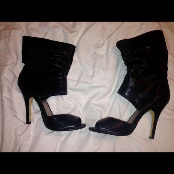 Black leather shoe boots