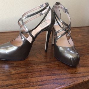 Dark pewter patent leather heels