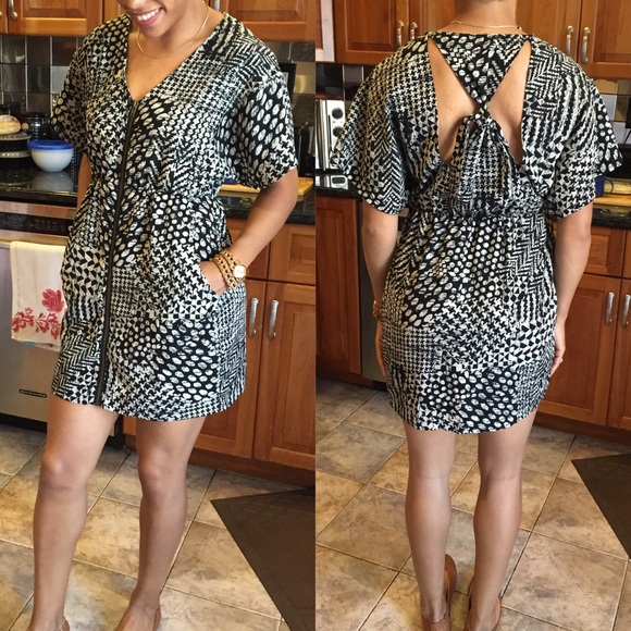 NastyGal patterned cut-out dress w/ front zipper