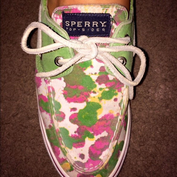 Green, pink, and yellow paint splatter Sperry - Picture 2 of 3