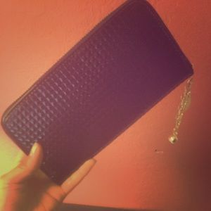 Black patent zip around charm wallet NEW