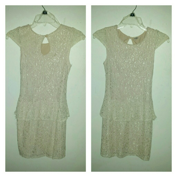 Beige Lace Peplum Dress - Picture 1 of 4