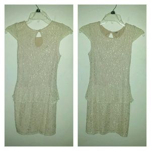 Beige Lace Peplum Dress