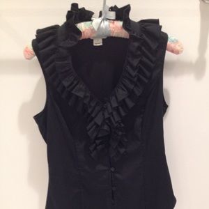 Black ruffled sleeveless blouse