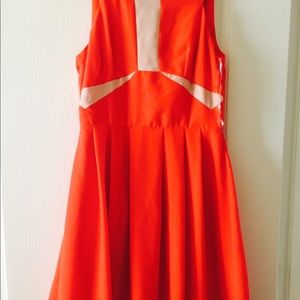 Coral & tan color block dress