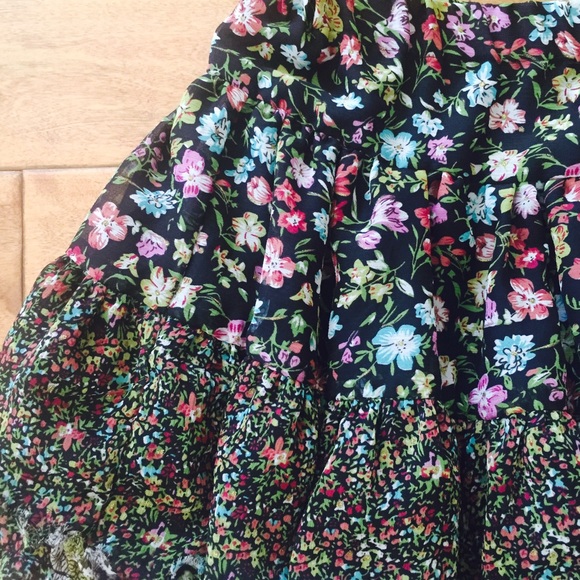 High Waisted Black Floral Boho Skater Skirt - Picture 3 of 4