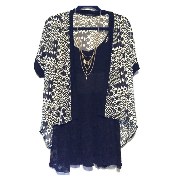 Black and white tribal print kimono