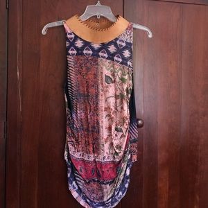 Liberty Garden Leather collar BoHo top drape front