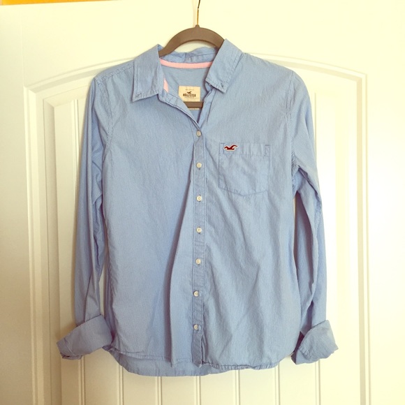 SOLD!! Pinstriped Blue Hollister Button-Down